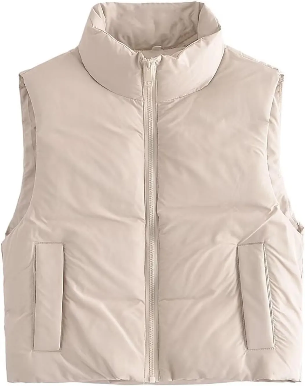 2025 Winter Trendy Puffer Vest for Women Sleeveless Warm Solid Color Pocket Coat Zipper Casual Down Jacket