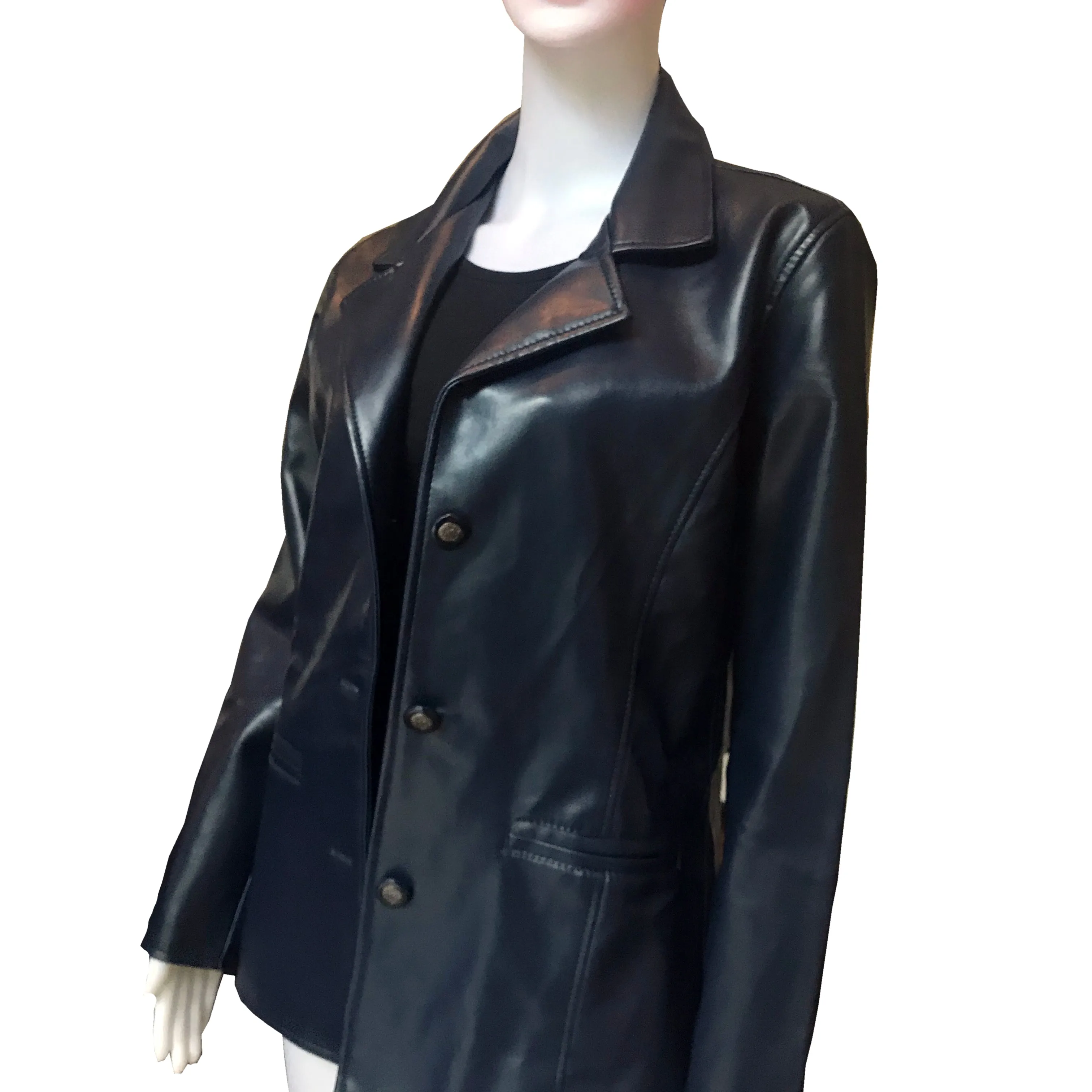 A/E Luxury Collection Navy Blue Faux Leather Jacket