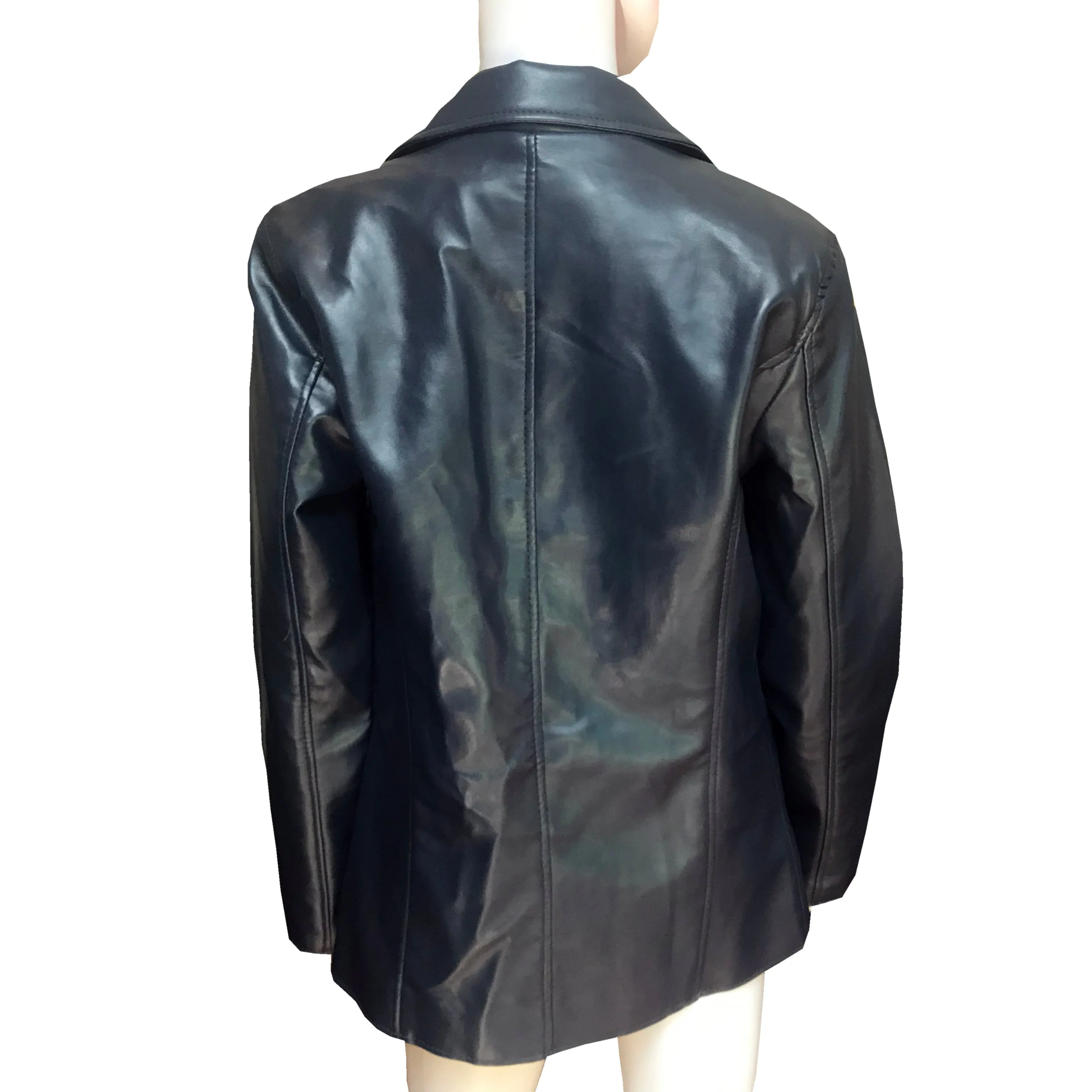 A/E Luxury Collection Navy Blue Faux Leather Jacket