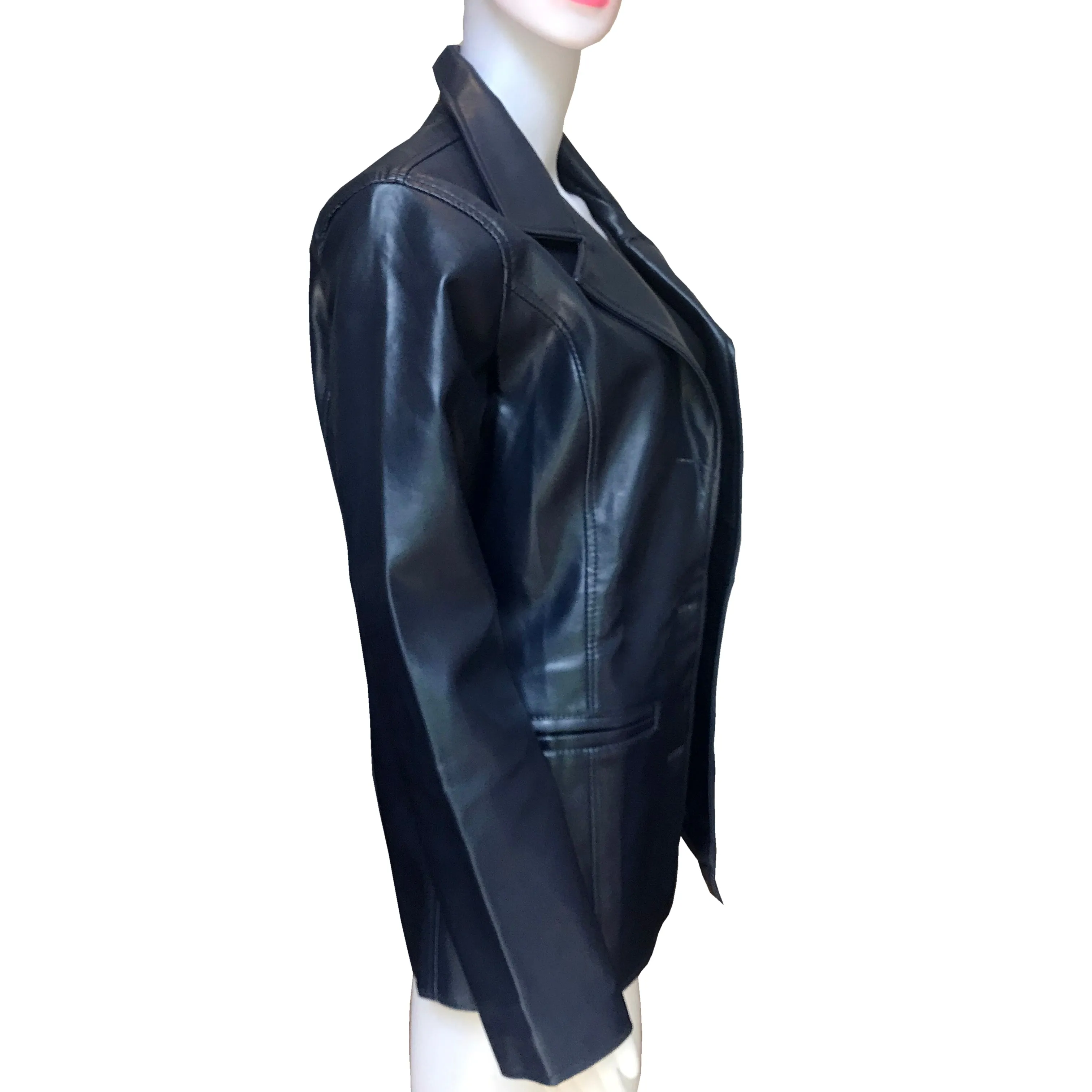 A/E Luxury Collection Navy Blue Faux Leather Jacket
