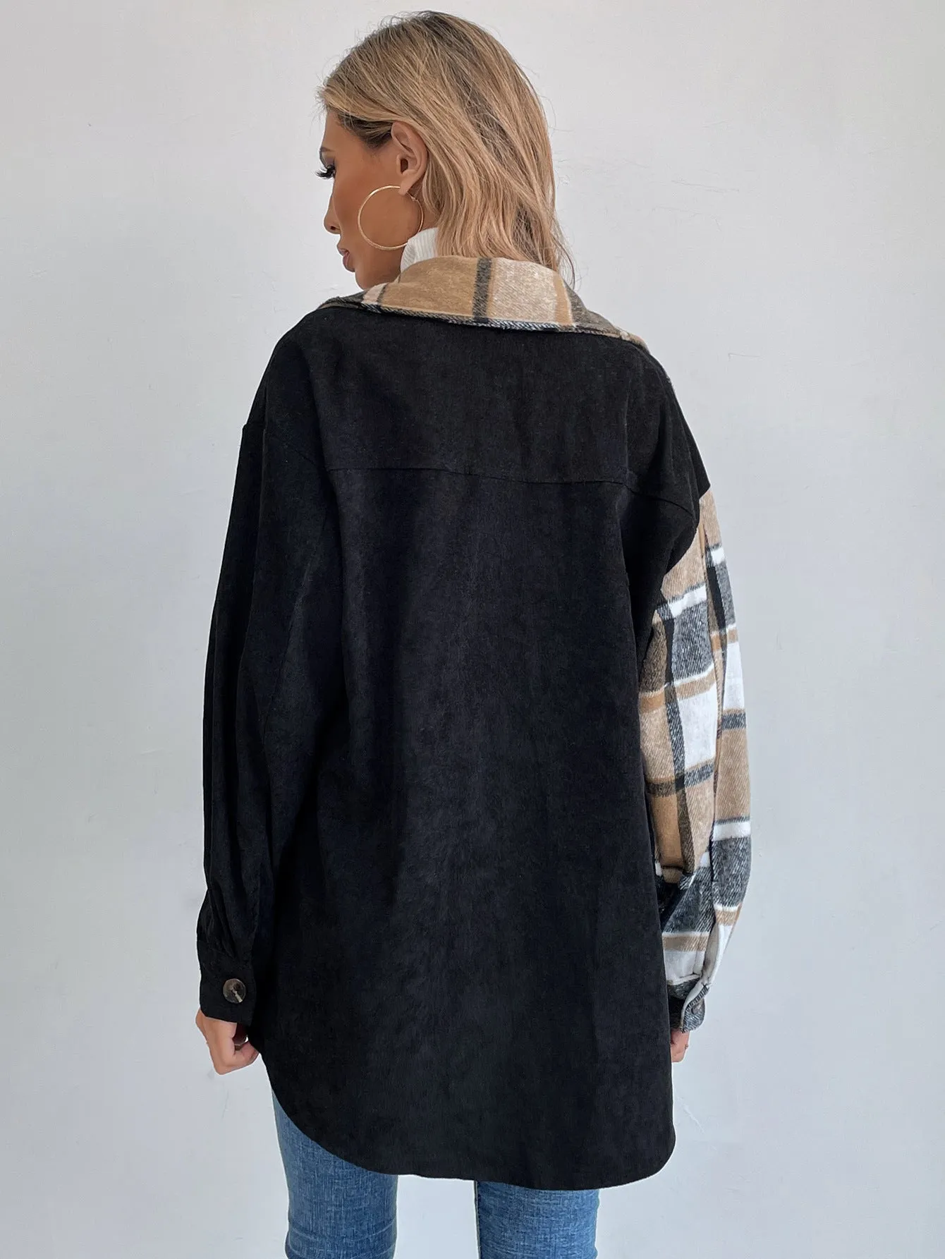 Autumn Simple With Plaid Shirt Jacket Women Wholesale