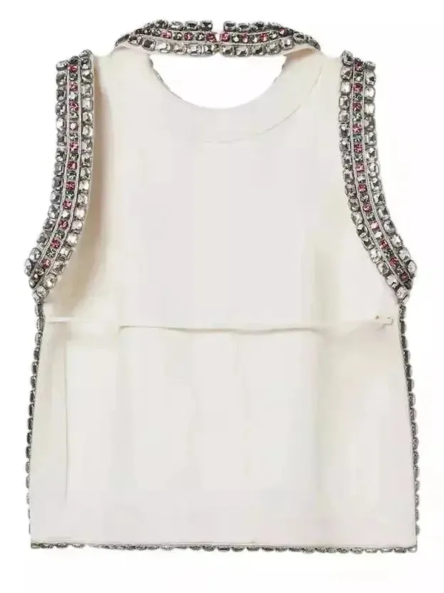 Backless Crystal-Embellished Crêpe Cady Chalk-Colored Top