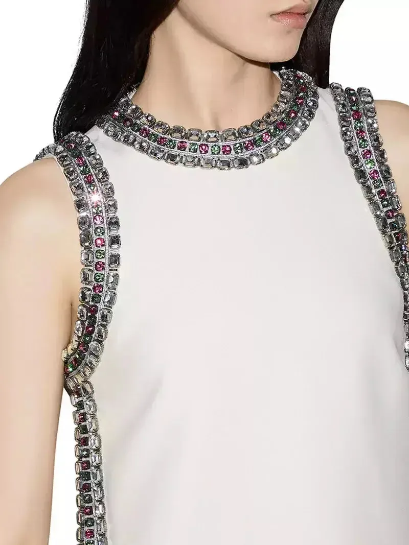 Backless Crystal-Embellished Crêpe Cady Chalk-Colored Top