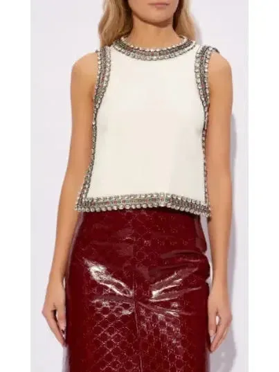 Backless Crystal-Embellished Crêpe Cady Chalk-Colored Top