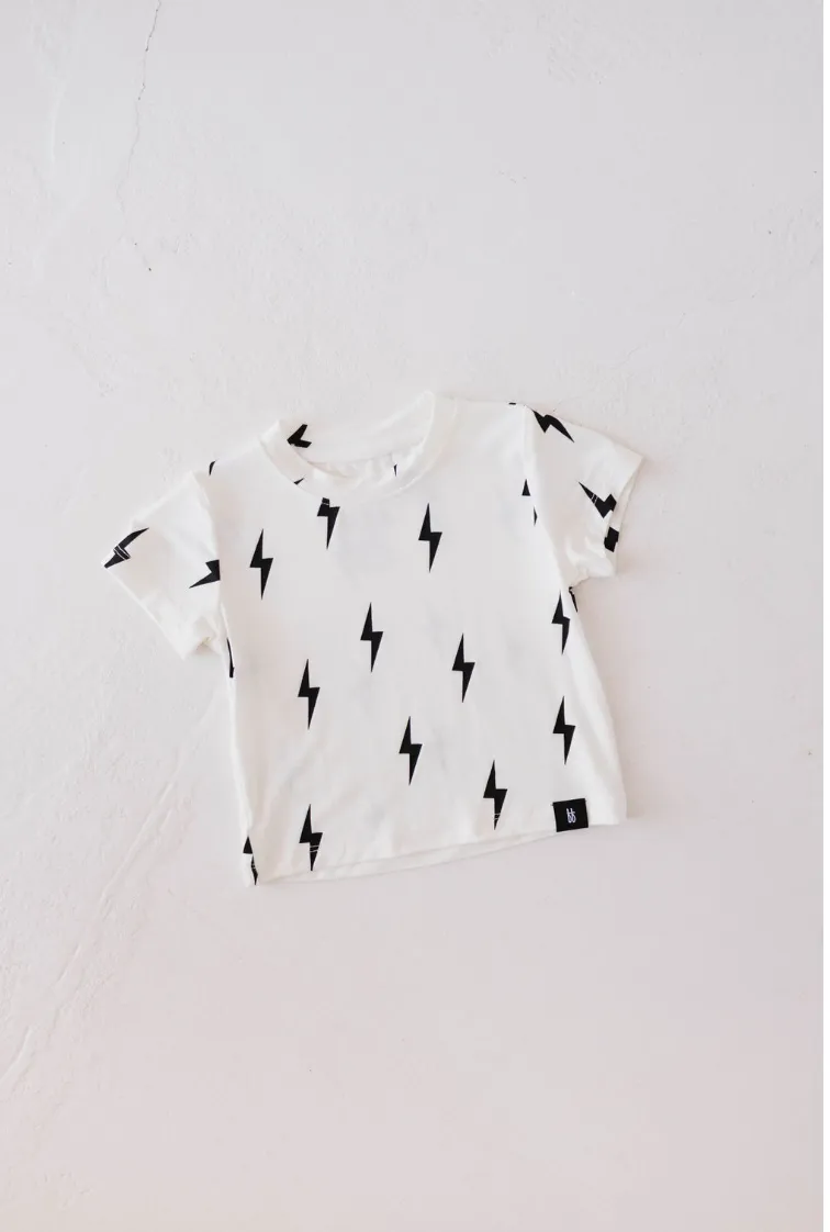 Basic Bamboo Tee | White & Black Bolt