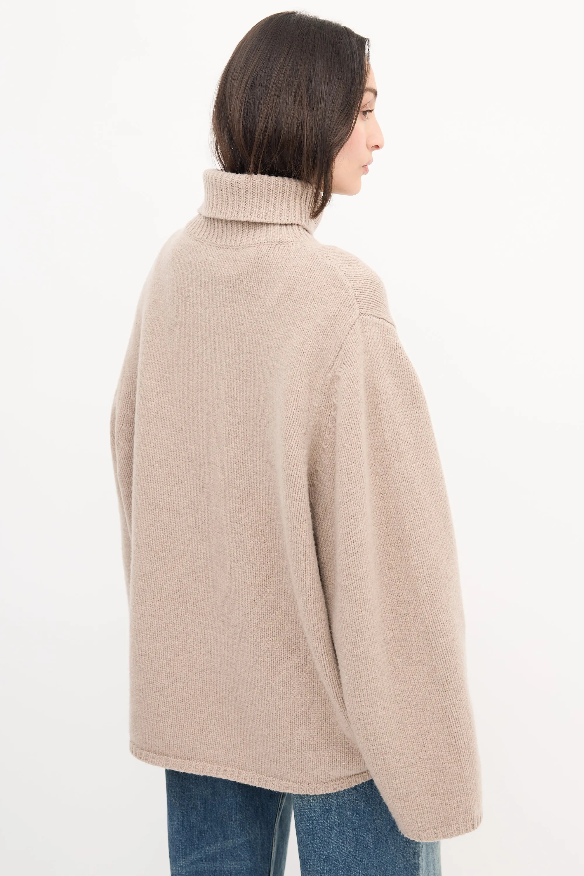 Beige Wool & Cashmere Turtleneck Sweater