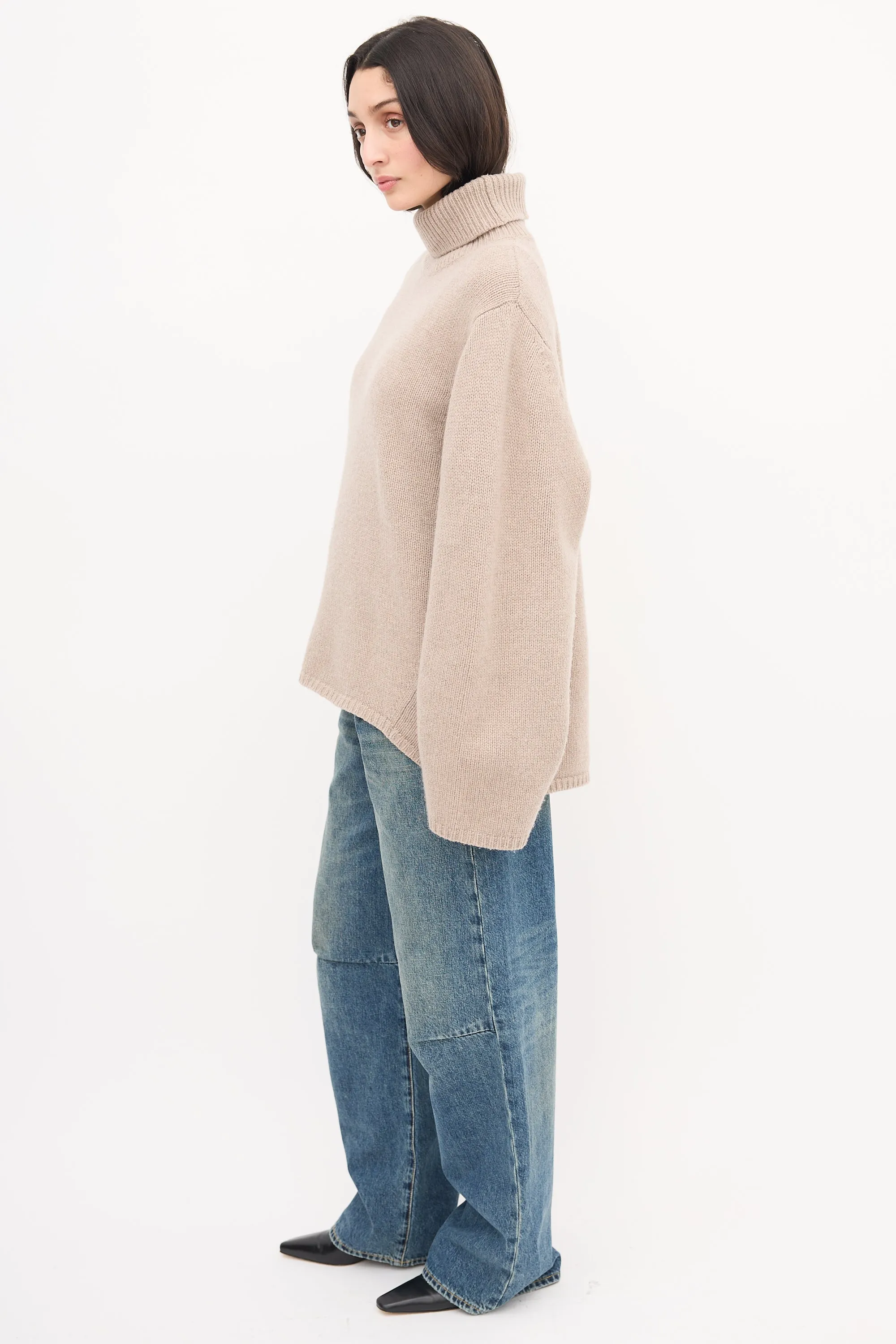 Beige Wool & Cashmere Turtleneck Sweater