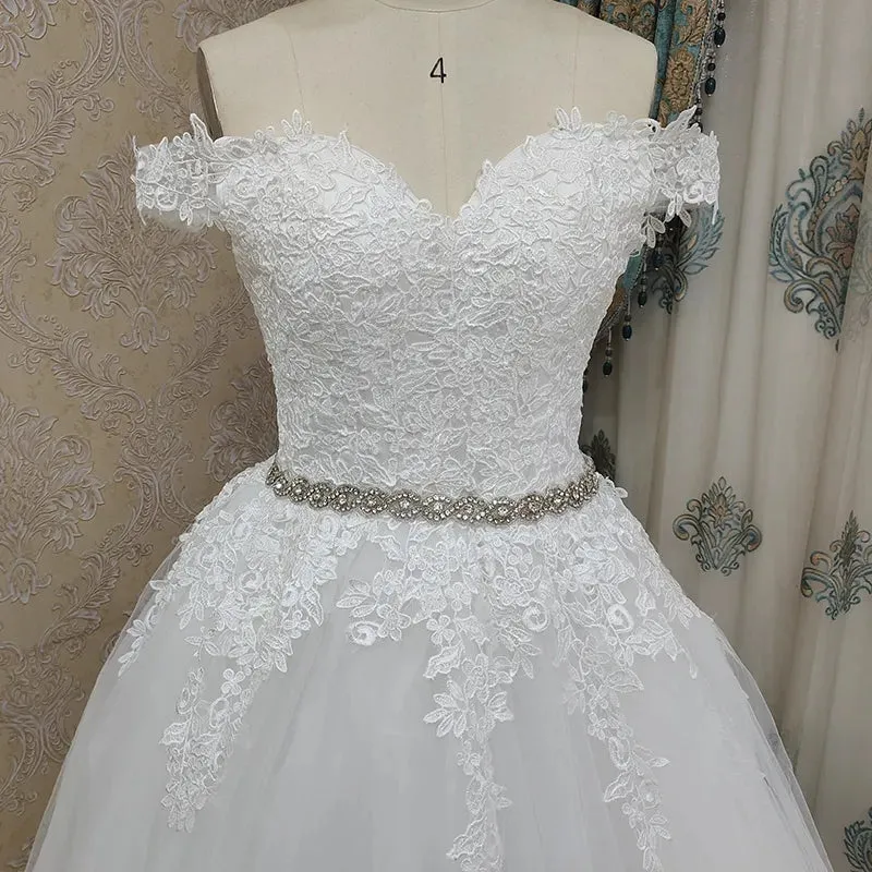 Bling Waist Floral Applique/Tulle Wedding Gown All Sizes/Colors