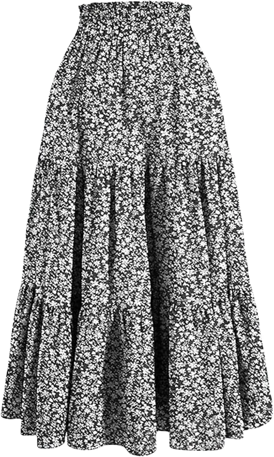 Boho Floral Maxi Skirt for Women Summer Elastic High Waisted Skirts Vacation A-Line Tiered Flowy Swing Long Skirts