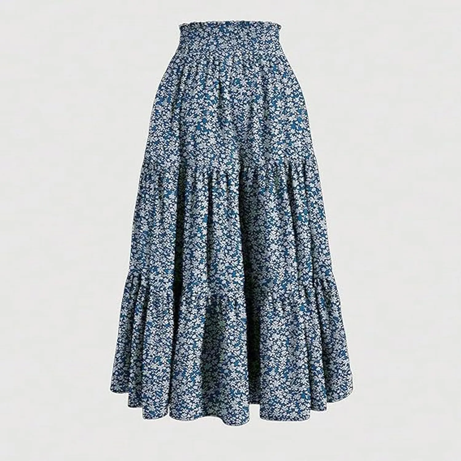 Boho Floral Maxi Skirt for Women Summer Elastic High Waisted Skirts Vacation A-Line Tiered Flowy Swing Long Skirts
