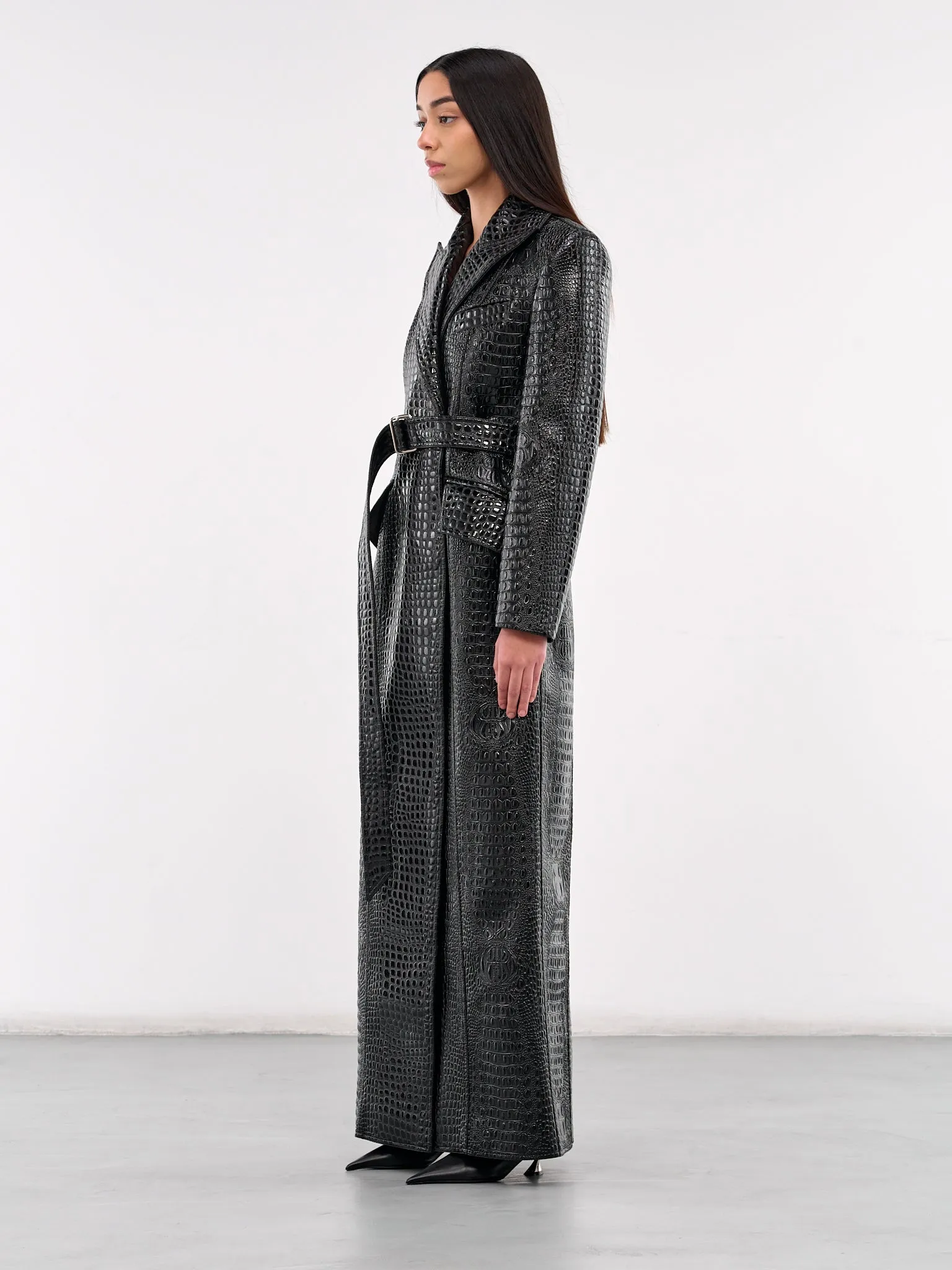 Faux Croc Trench Coat (CTVLBK02-BLACK)