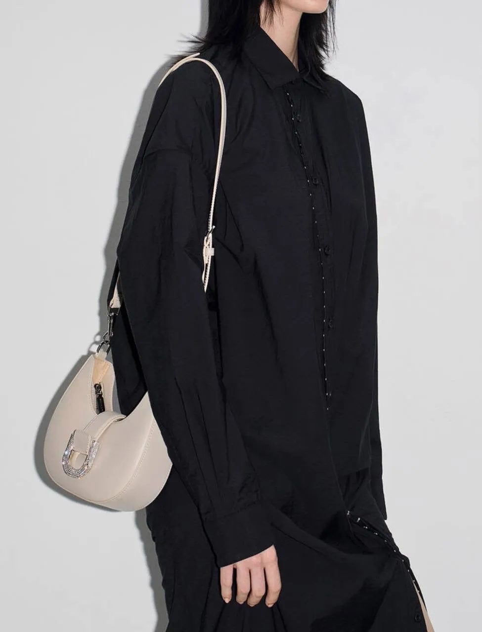 Gabine Leather Crystal-Embellished Hobo Bag