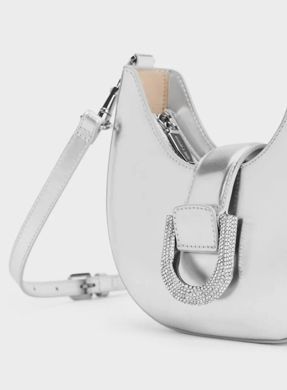 Gabine Leather Crystal-Embellished Hobo Bag
