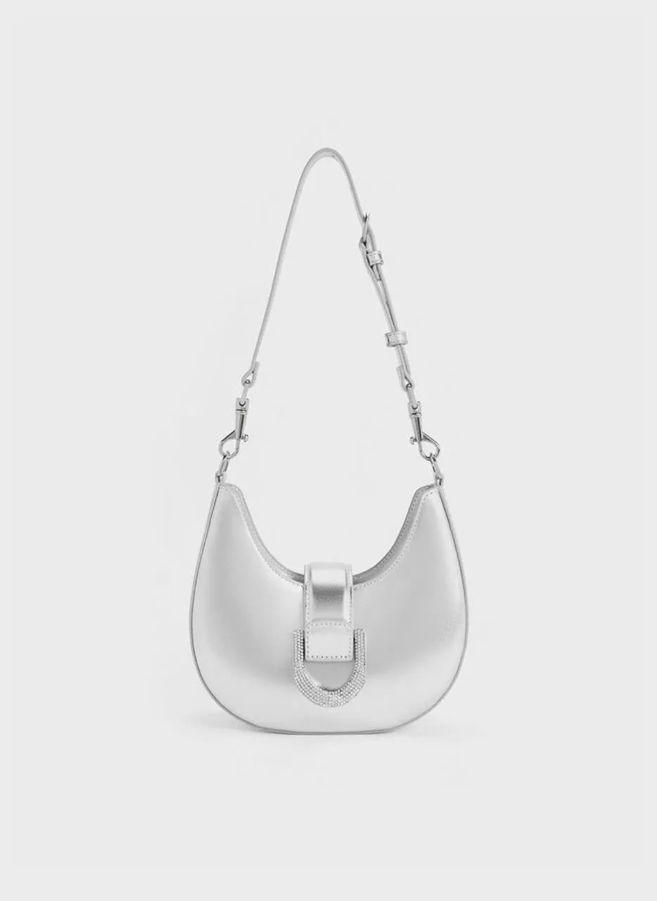 Gabine Leather Crystal-Embellished Hobo Bag