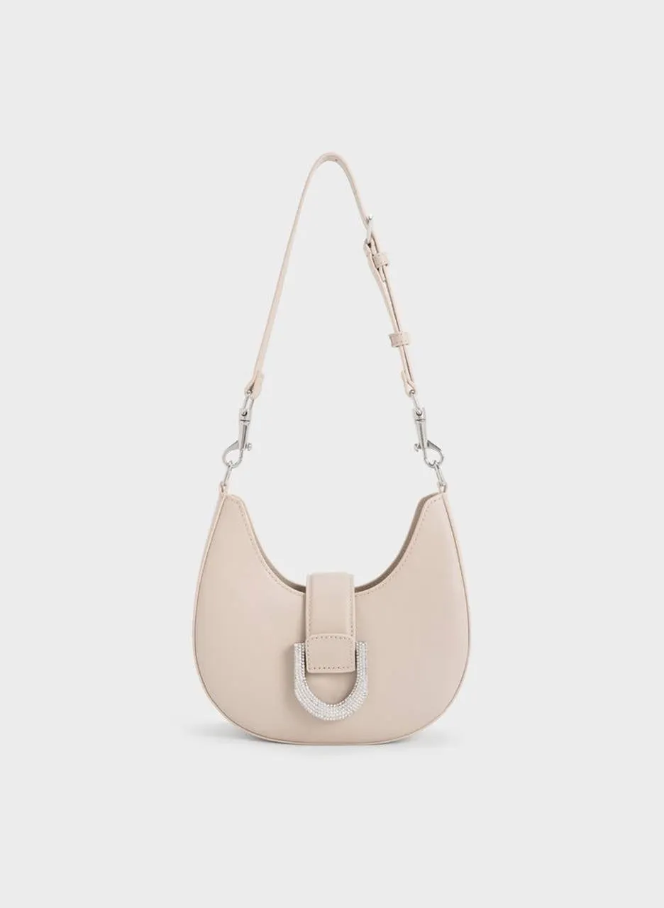 Gabine Leather Crystal-Embellished Hobo Bag