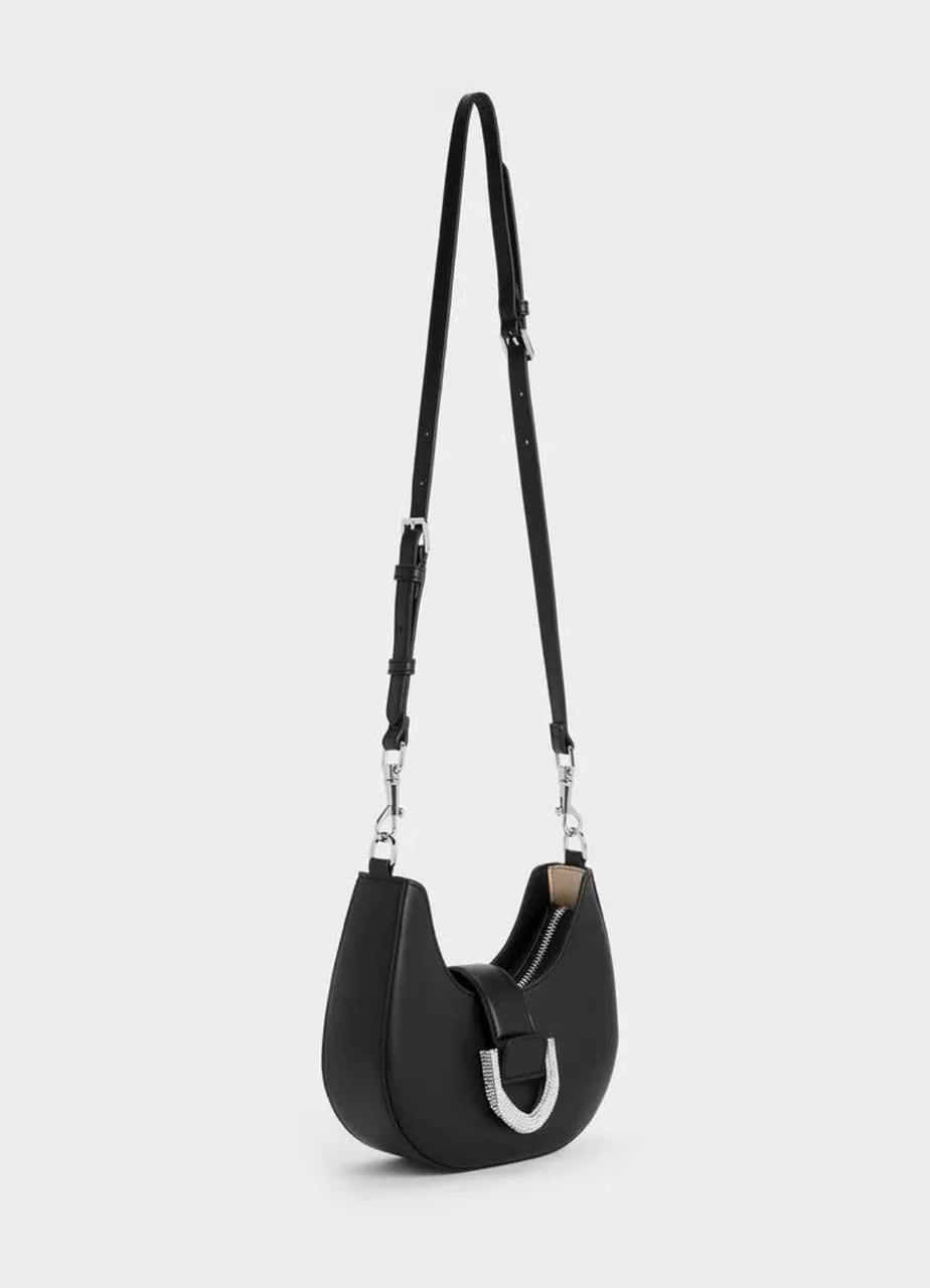 Gabine Leather Crystal-Embellished Hobo Bag