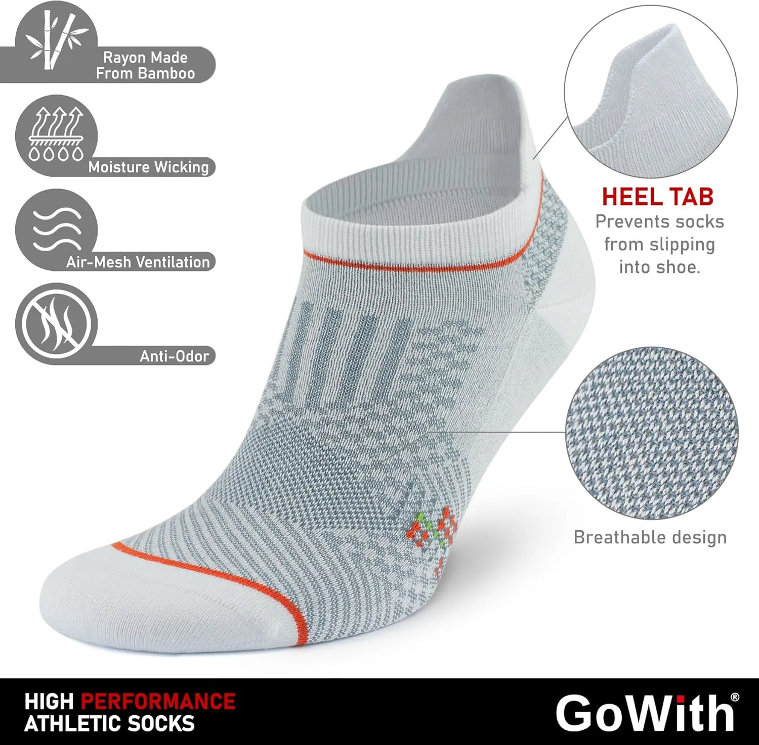 GoWith Running Socks for Men & Women, Rayon Made From Bamboo Ankle Zero-Cushion Socks, Moisture Wicking, with Gift Box