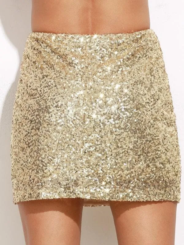 High Waist Metallic Sequin Skirt