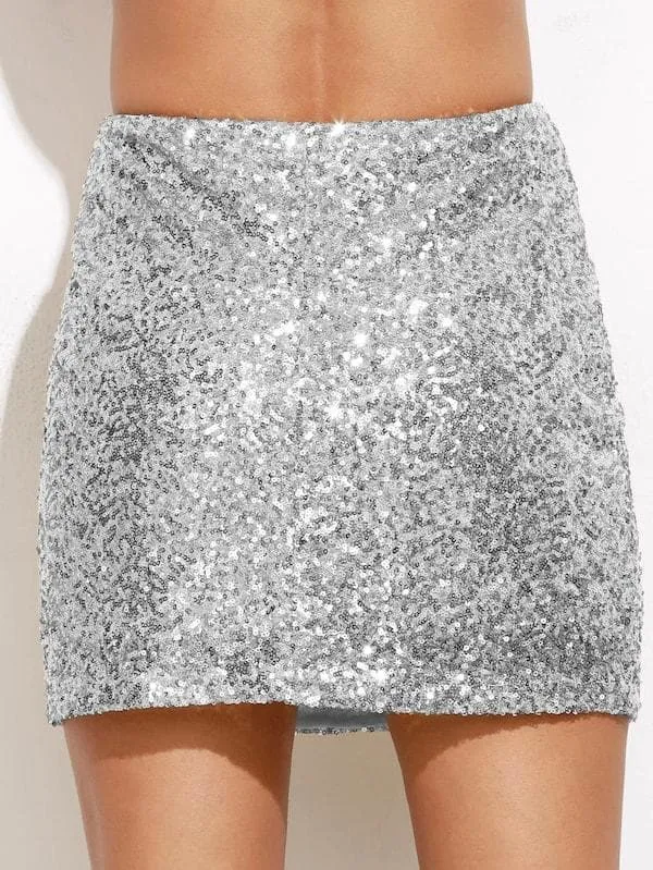 High Waist Metallic Sequin Skirt