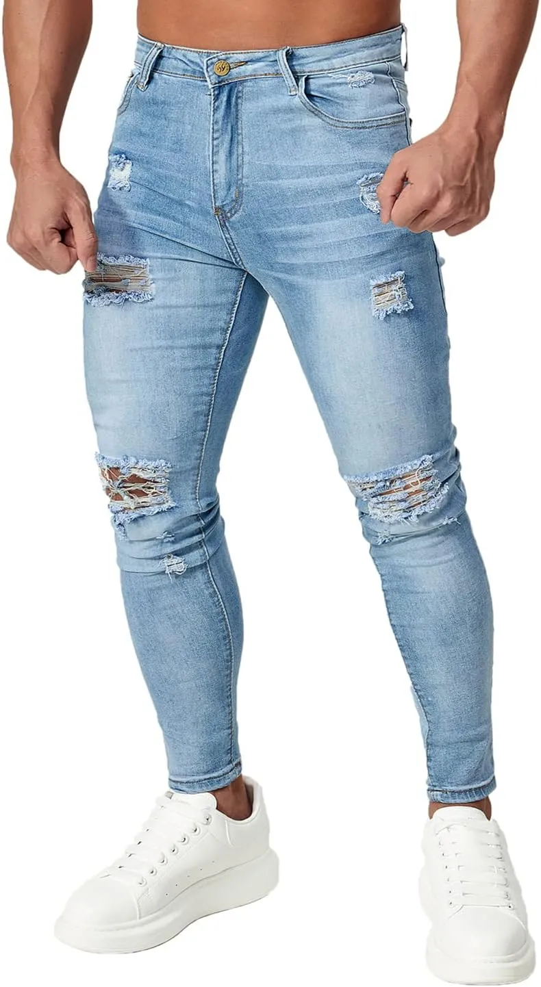 HUNGSON Men's Ripped Skinny Jeans Stretchy Slim Fit Jeans Pants for Men