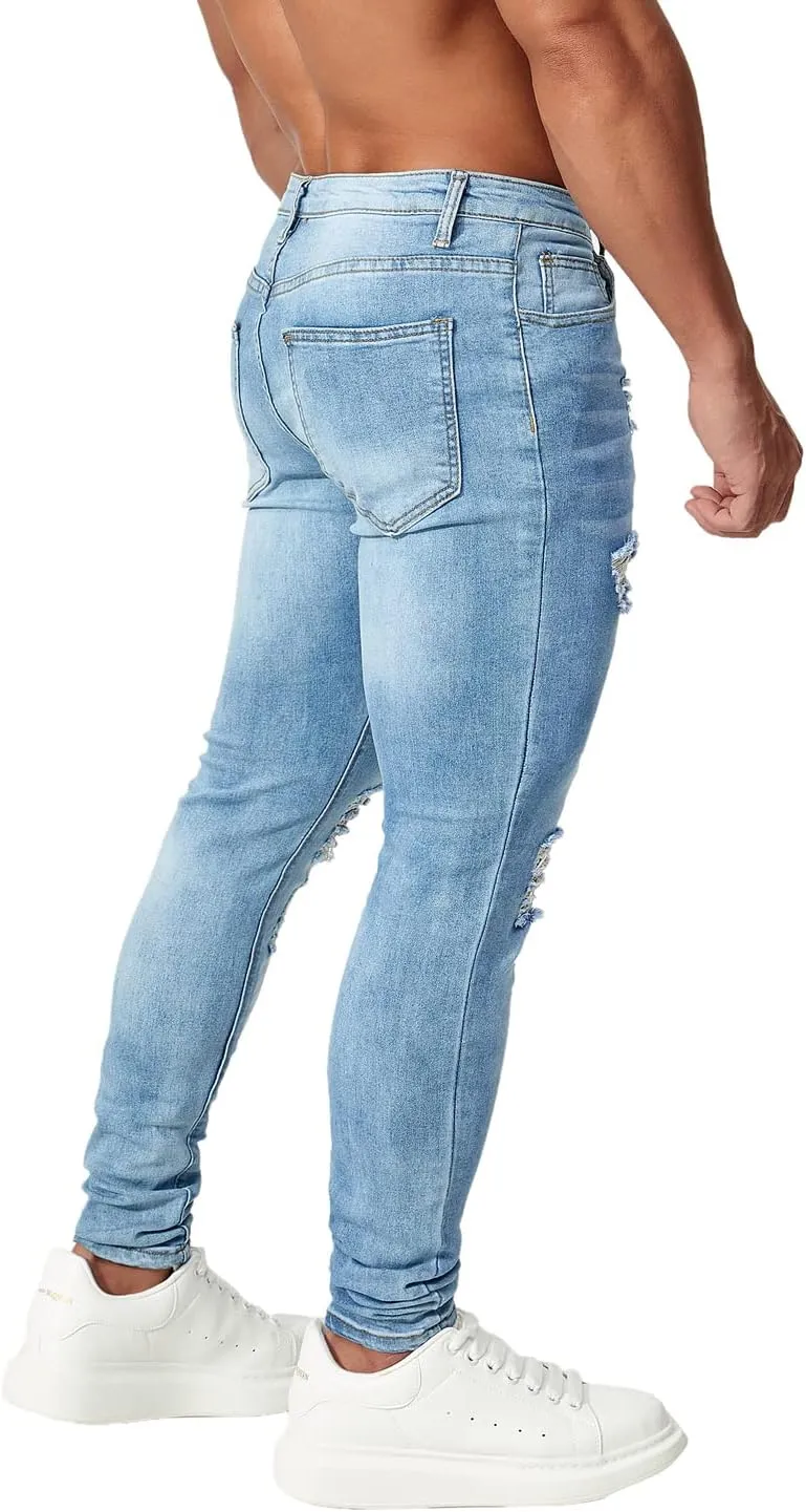 HUNGSON Men's Ripped Skinny Jeans Stretchy Slim Fit Jeans Pants for Men