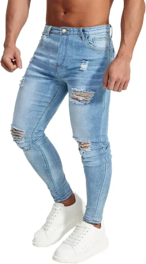 HUNGSON Men's Ripped Skinny Jeans Stretchy Slim Fit Jeans Pants for Men