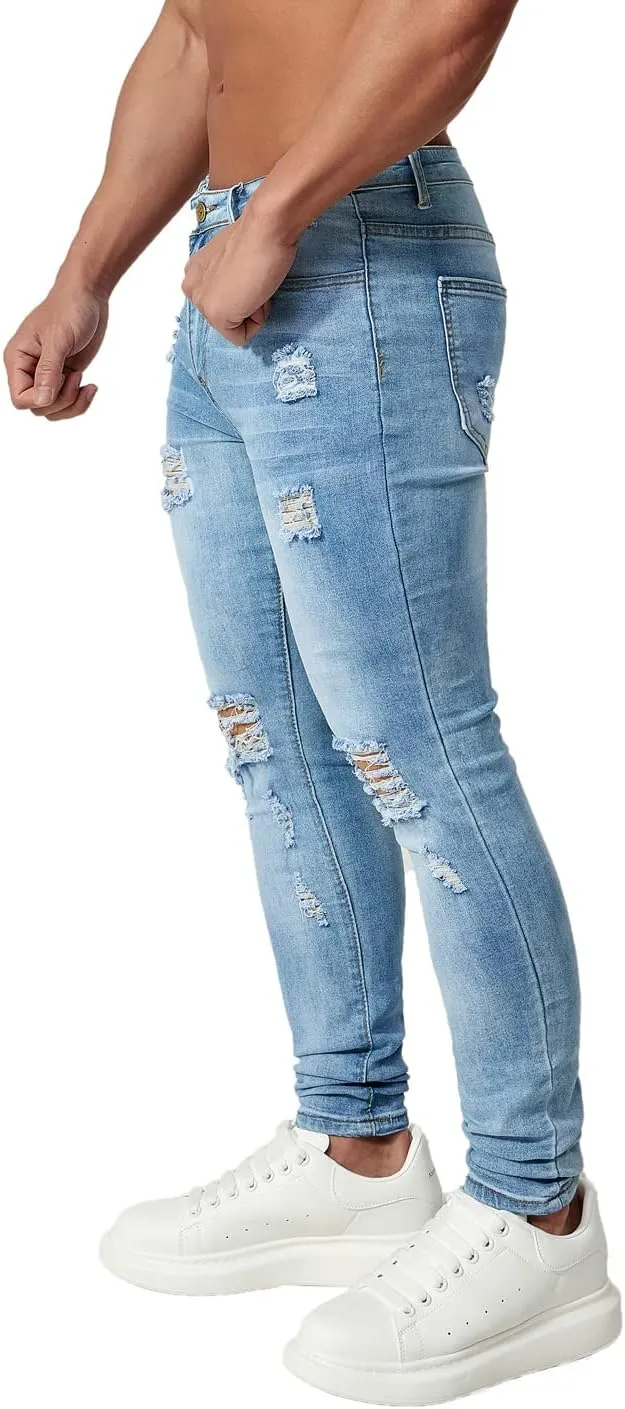 HUNGSON Men's Ripped Skinny Jeans Stretchy Slim Fit Jeans Pants for Men