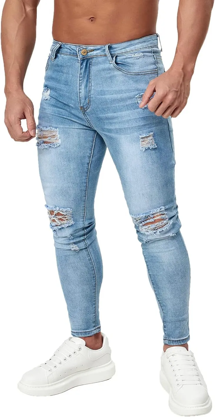 HUNGSON Men's Ripped Skinny Jeans Stretchy Slim Fit Jeans Pants for Men