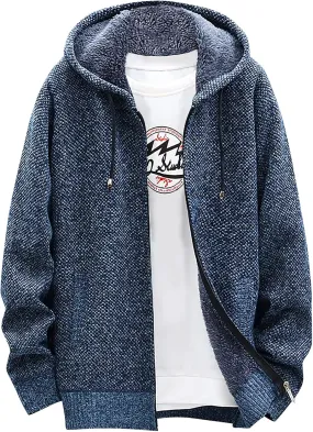 Knit Hoodies For Men Cardigan Sweaters Full Zip Hooded Sweatshirts Fleece Lined Sweater Jackets With Pockets