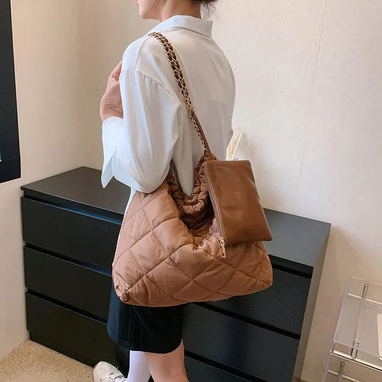Large Puffer Tote Sling Bag with Purse-Showtown