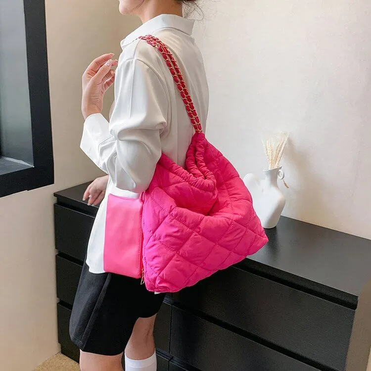 Large Puffer Tote Sling Bag with Purse-Showtown