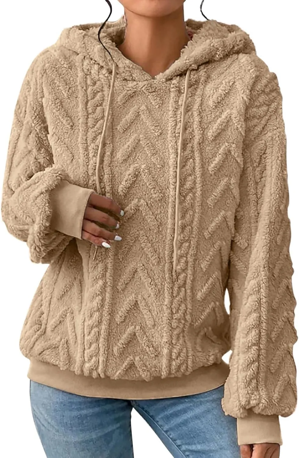 LCMTWX Womens Winter Fuzzy Fleece Jacket New Solid Hooded Thickened Jacquard Long Sleeve Sweater Coat Top Hooded Coats