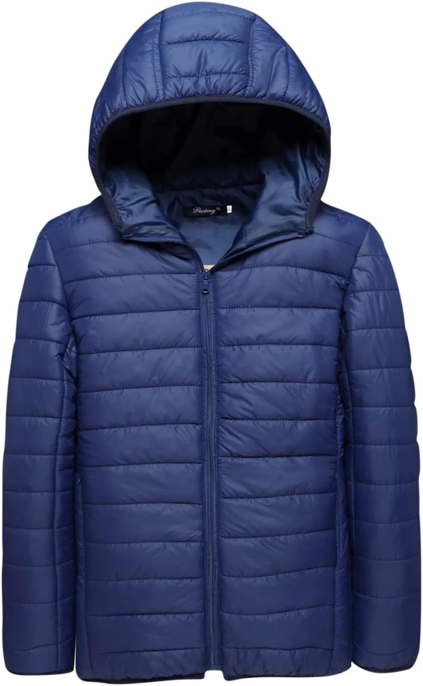 Lightweight Puffer Jacket Men with Hood Packable Down Jacket Zip up Padded Coat Quilted Insulated Jacket Winter Coat