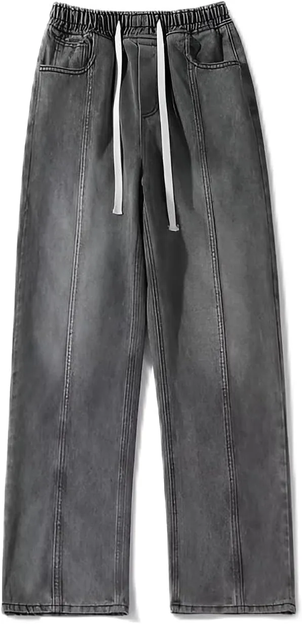 lilaBelle]Summer Straight Leg Jeans for Men【Comfortable Fit】 Retro Blue Wash with Stylish Patchwork, Floor-Length Trousers for Casual Outings and Relaxed Days