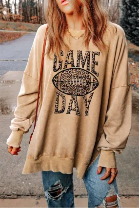 Loose Leopard GAME DAY Graphic Sweatshirt: Khaki / 75%Polyester 25%Cotton / S