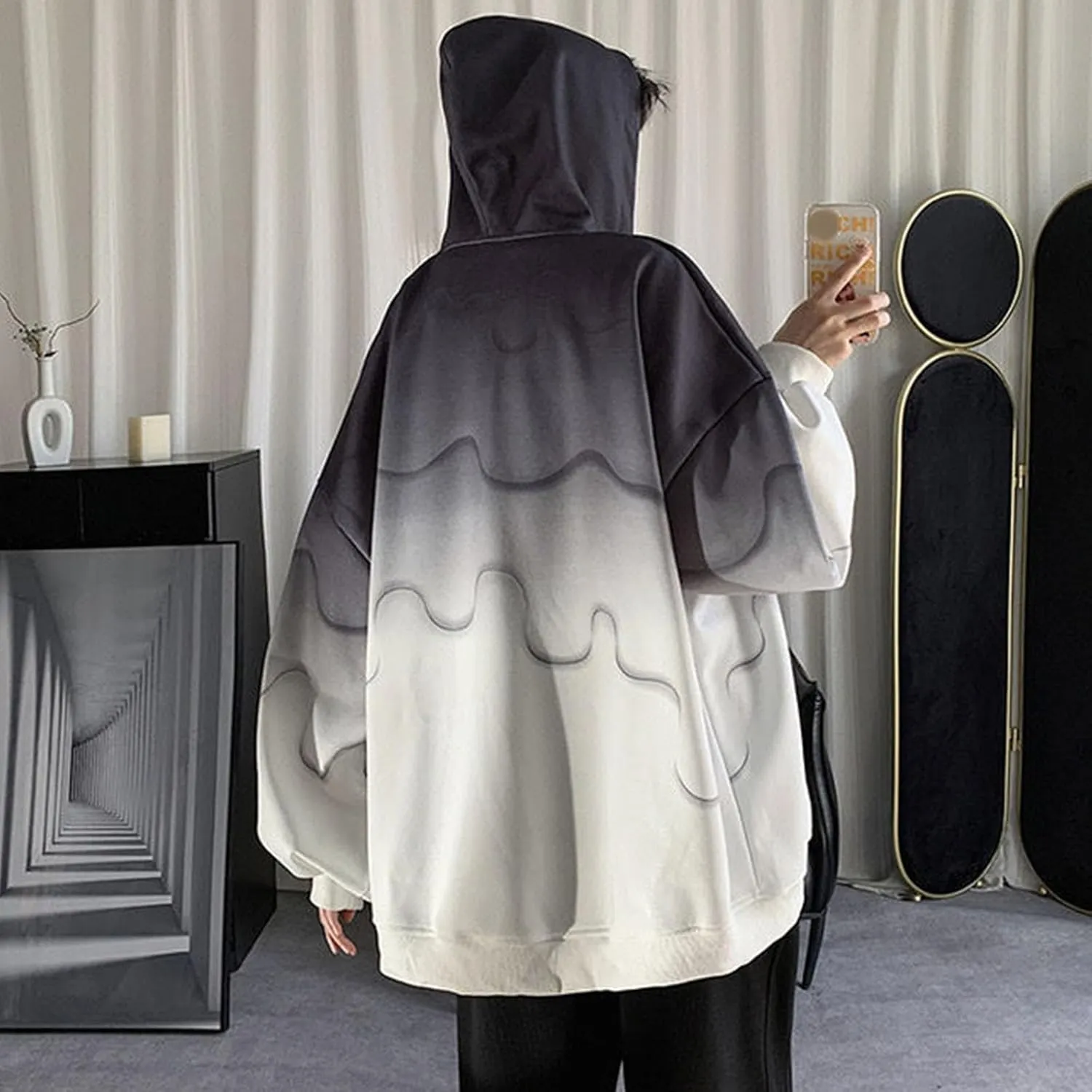 Men Oversize Zipper Hoodie Thick Fleece Lined Jacket Warm Winter Coat Casual Heavyweight Sherpa Hooded Sweatshirt