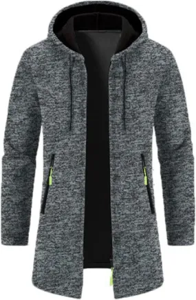 Mens Fleece Hoodie Long Zip Up Knit Cardigan Plus Size Jacket Winter Cardigan Coat Thermal Fashion Drawstring Coat