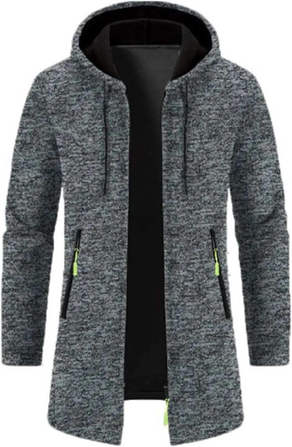 Mens Fleece Hoodie Long Zip Up Knit Cardigan Plus Size Jacket Winter Cardigan Coat Thermal Fashion Drawstring Coat