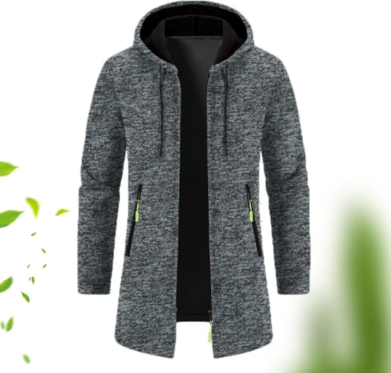 Mens Fleece Hoodie Long Zip Up Knit Cardigan Plus Size Jacket Winter Cardigan Coat Thermal Fashion Drawstring Coat