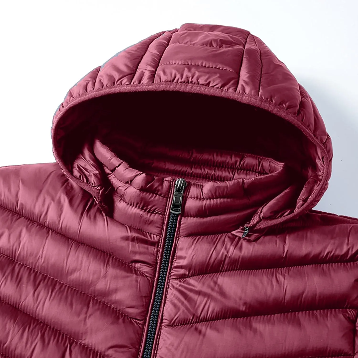 Men's Lightweight Hooded Puffer Jacket Winter Warm Windproof Quilted Jackets Full Zip Stand Collar Insulated Coat