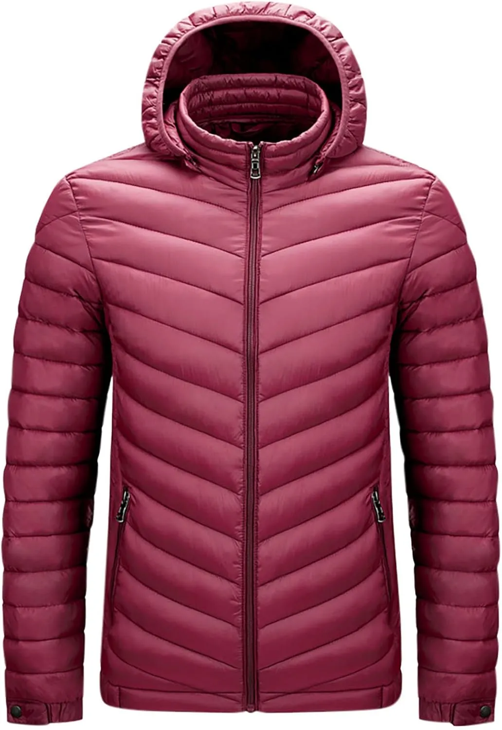 Men's Lightweight Hooded Puffer Jacket Winter Warm Windproof Quilted Jackets Full Zip Stand Collar Insulated Coat
