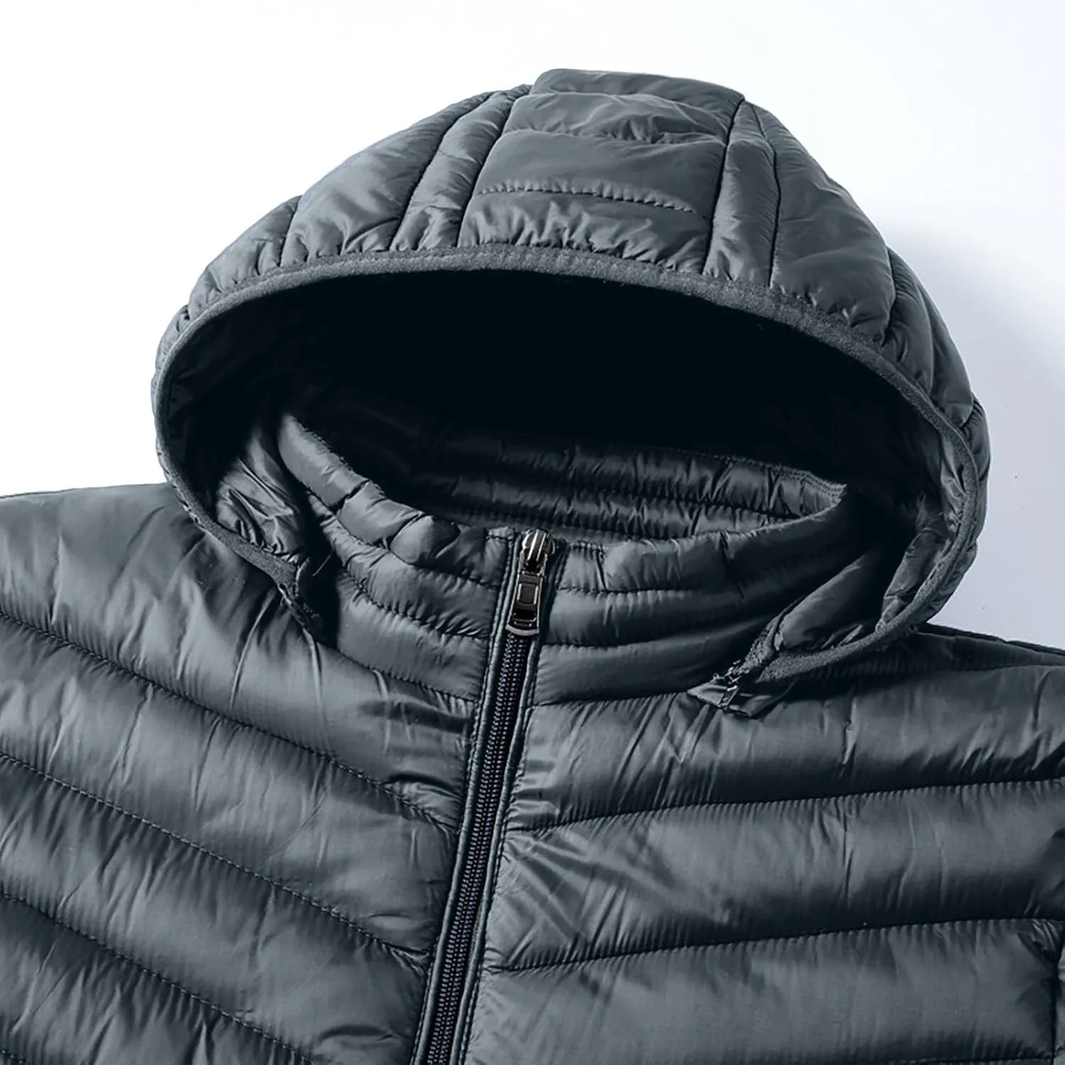 Men's Lightweight Hooded Puffer Jacket Winter Warm Windproof Quilted Jackets Full Zip Stand Collar Insulated Coat
