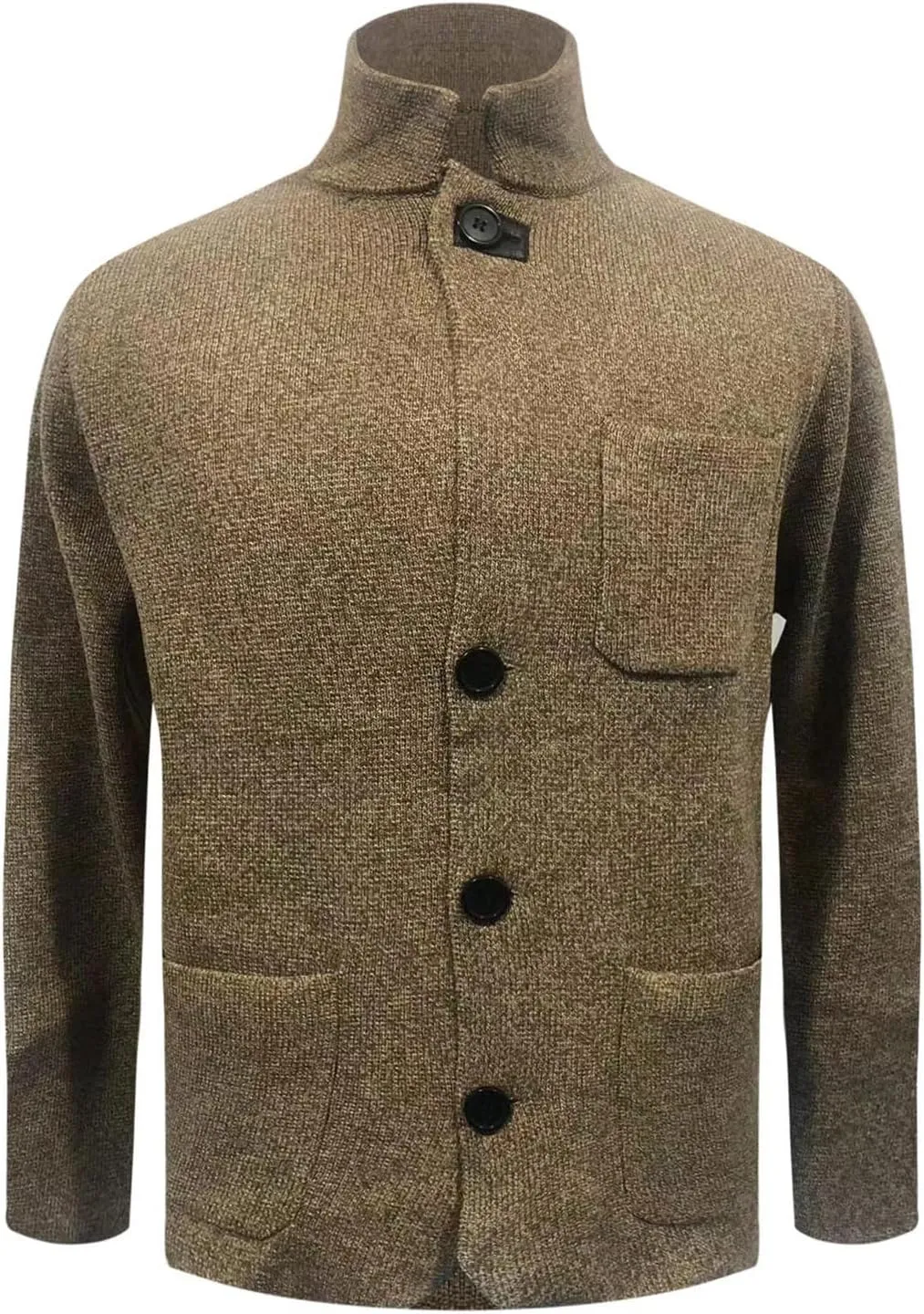 Men's Sweater Coat Fall Knit Stand Buttons Male Long Sleeve Solid Color Sweater Peak Coat for Men