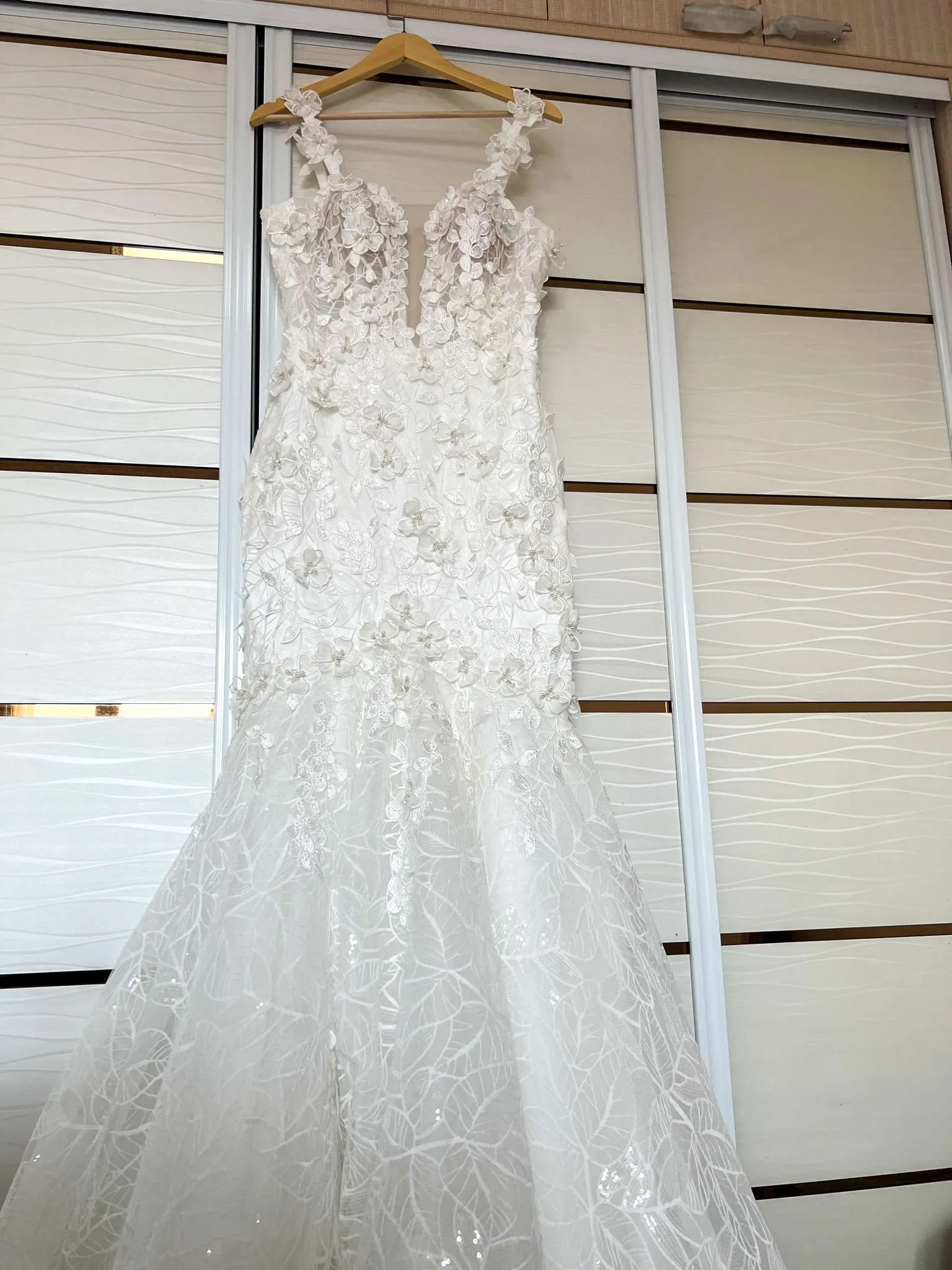 Pearl & Sequined 3D Flower Mermaid Wedding Gown All Sizes