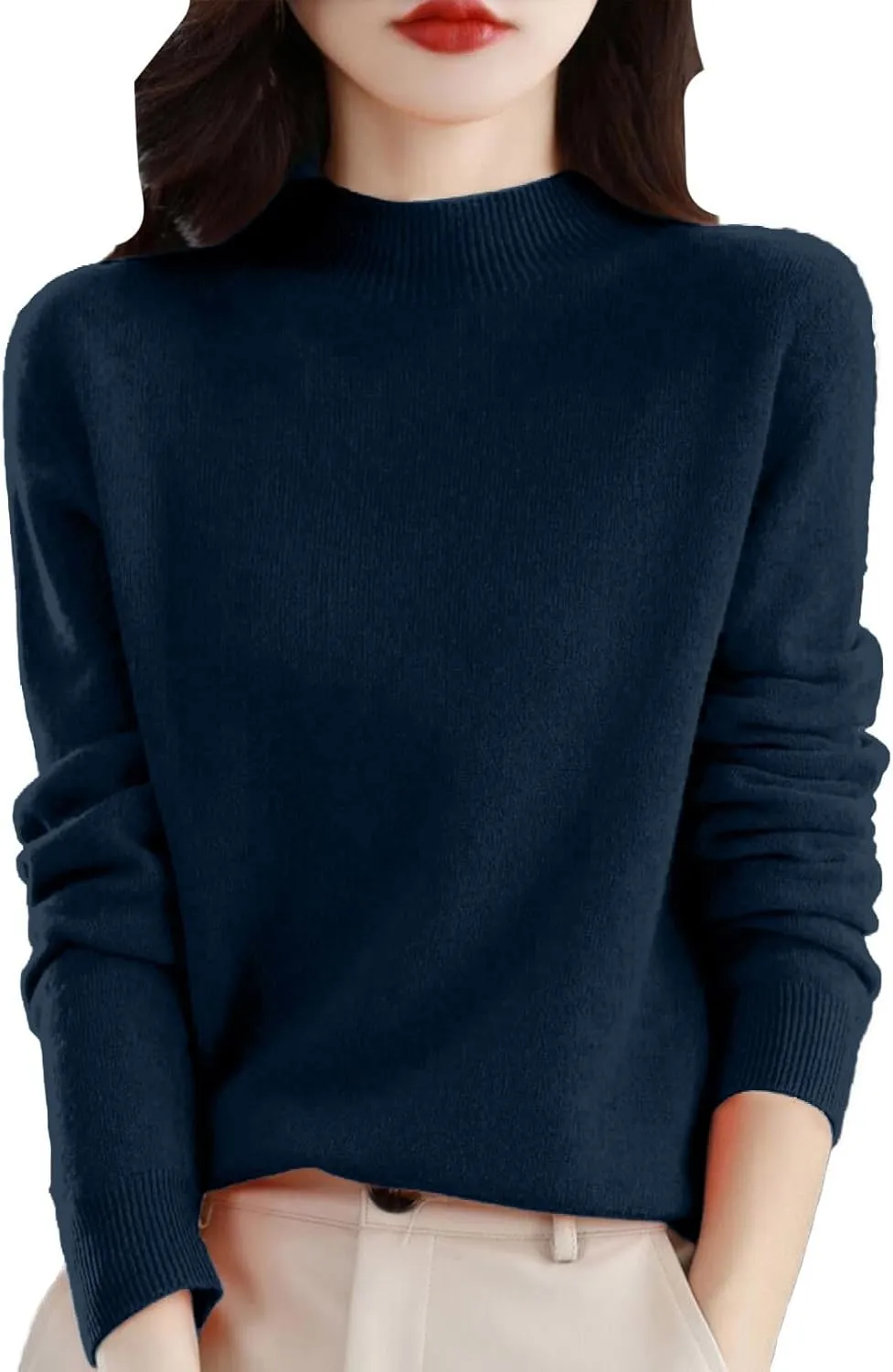 PETYCZEN Cashmere Sweaters for Women Casual Long Sleeve Mock Neck Sweater Cozy Warm Knit Sweater Jumpers Pullover Tops