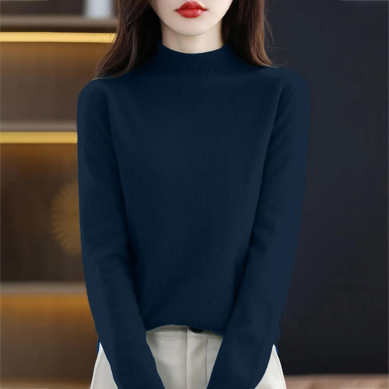 PETYCZEN Cashmere Sweaters for Women Casual Long Sleeve Mock Neck Sweater Cozy Warm Knit Sweater Jumpers Pullover Tops