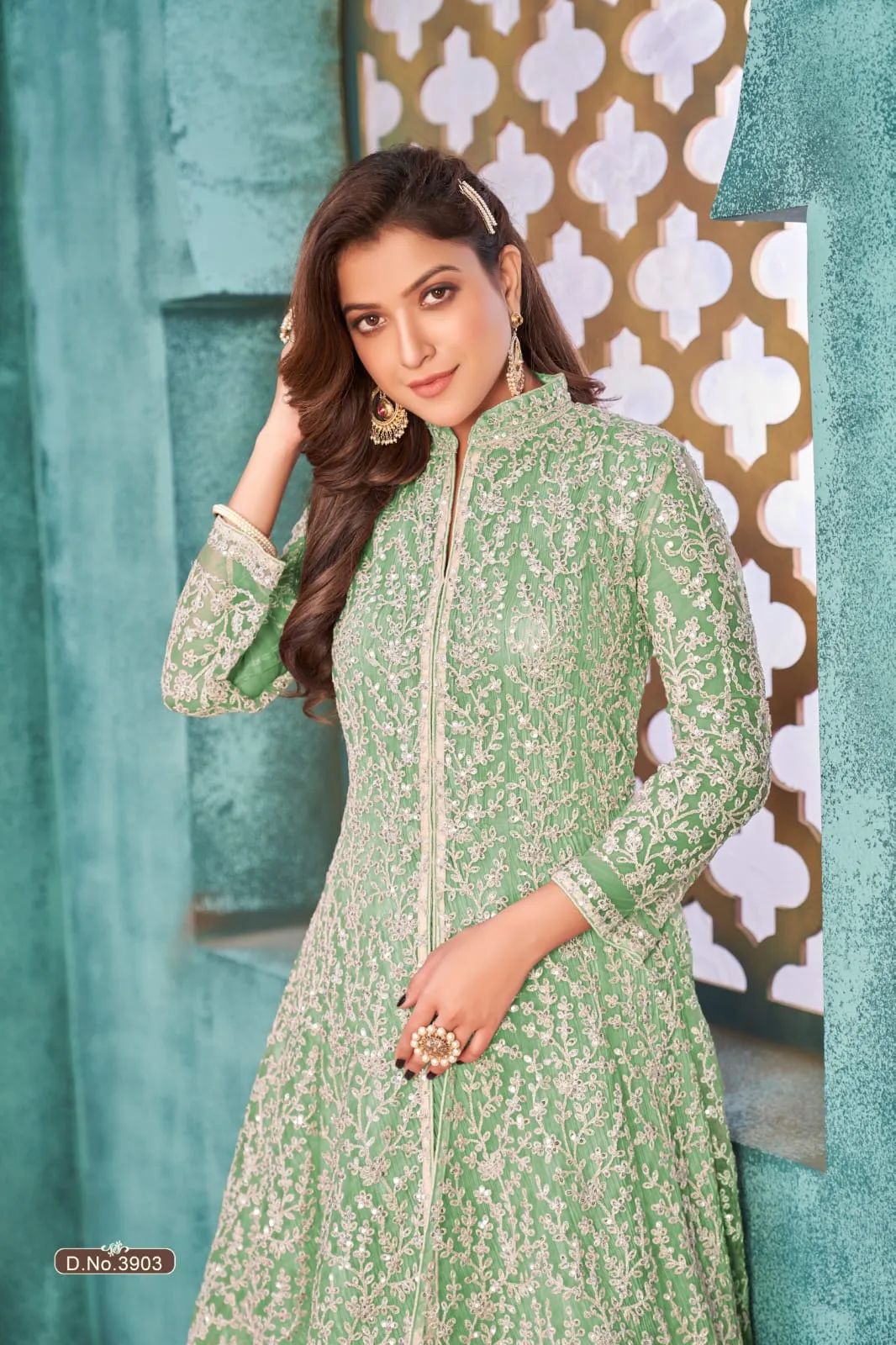 Pista Colour Pure Soft Net with Heavy Cording & Sequins Work Readymade Gown