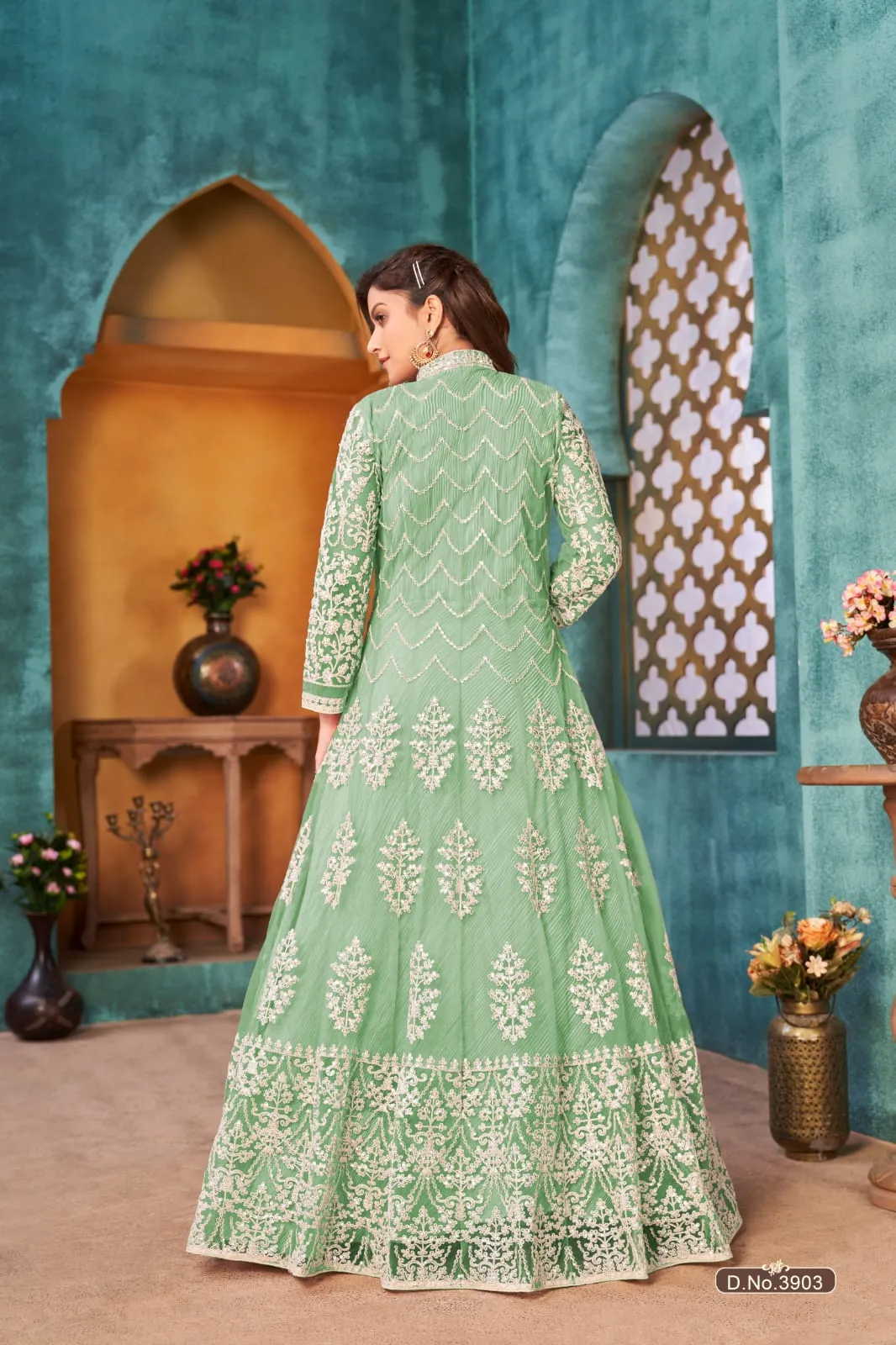 Pista Colour Pure Soft Net with Heavy Cording & Sequins Work Readymade Gown