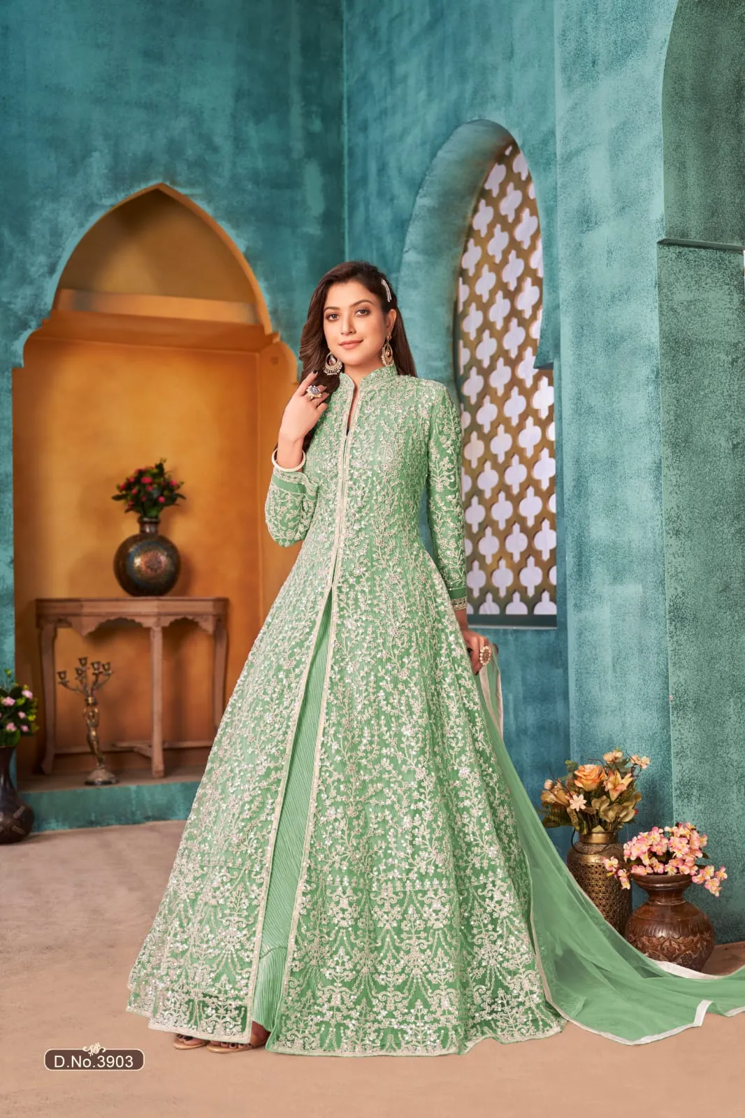 Pista Colour Pure Soft Net with Heavy Cording & Sequins Work Readymade Gown
