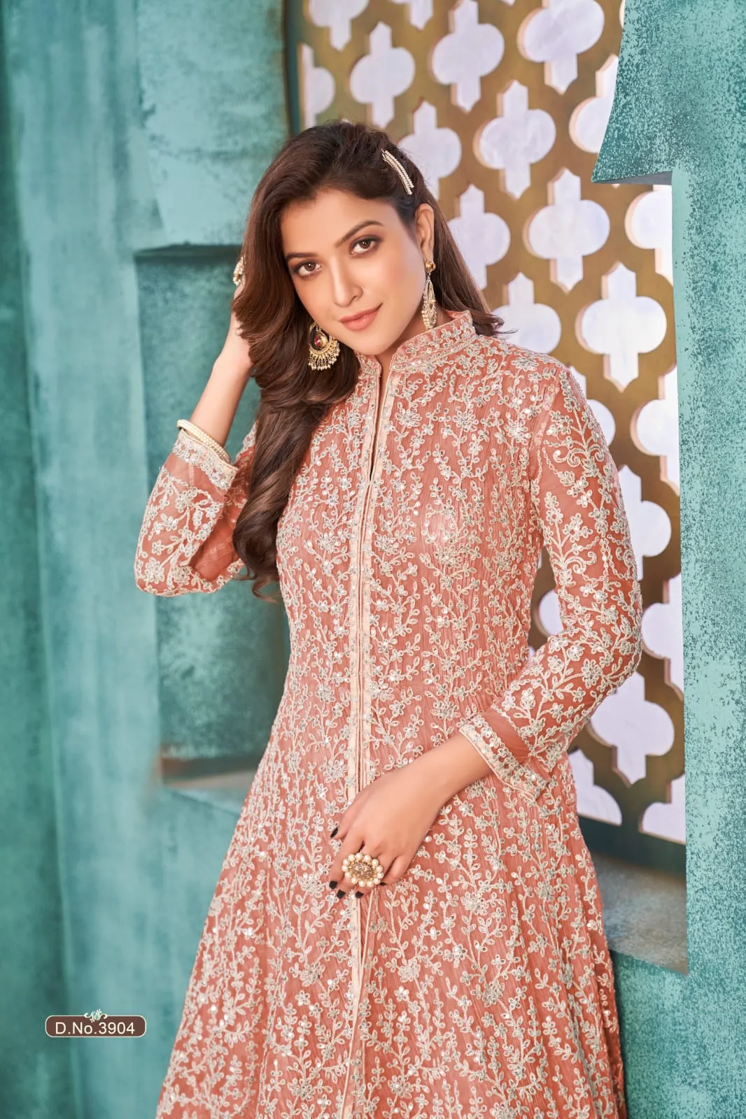 Prach Colour Pure Soft Net with Heavy Cording & Sequins Work Readymade Gown